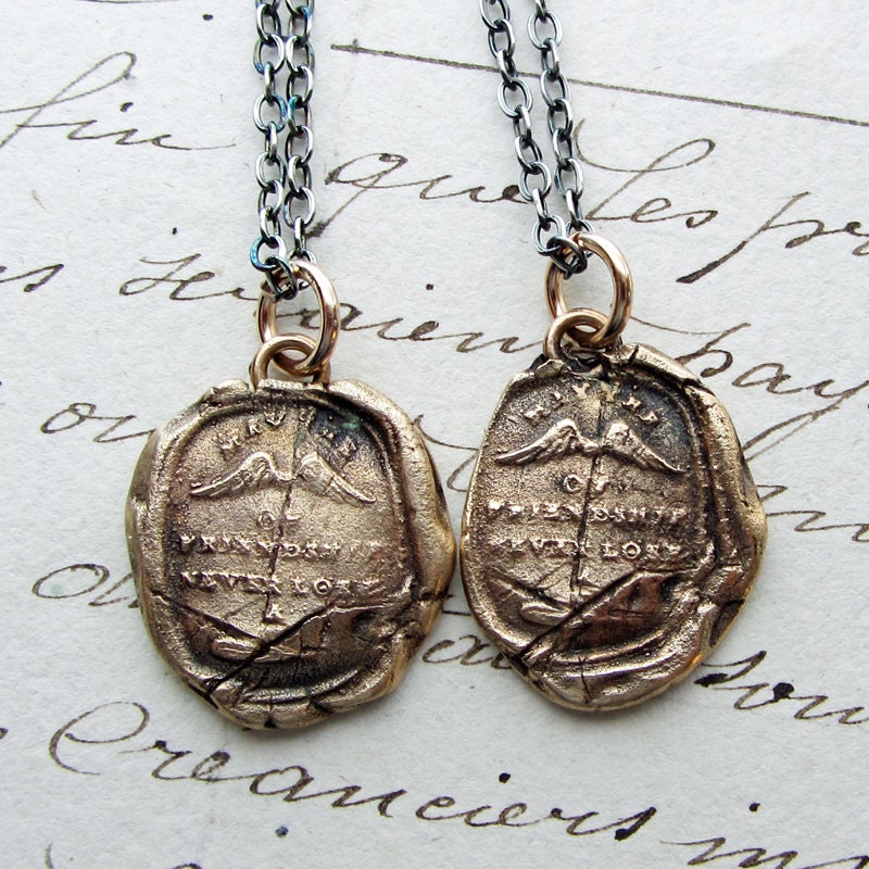 Friendship Wax Seal Necklace set - May the Wings of Friendship Never Lose a Feather - Best Friends necklace set wax seal jewelry