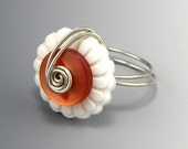 Wire Wrapped Button Ring - Pumpkin Spice