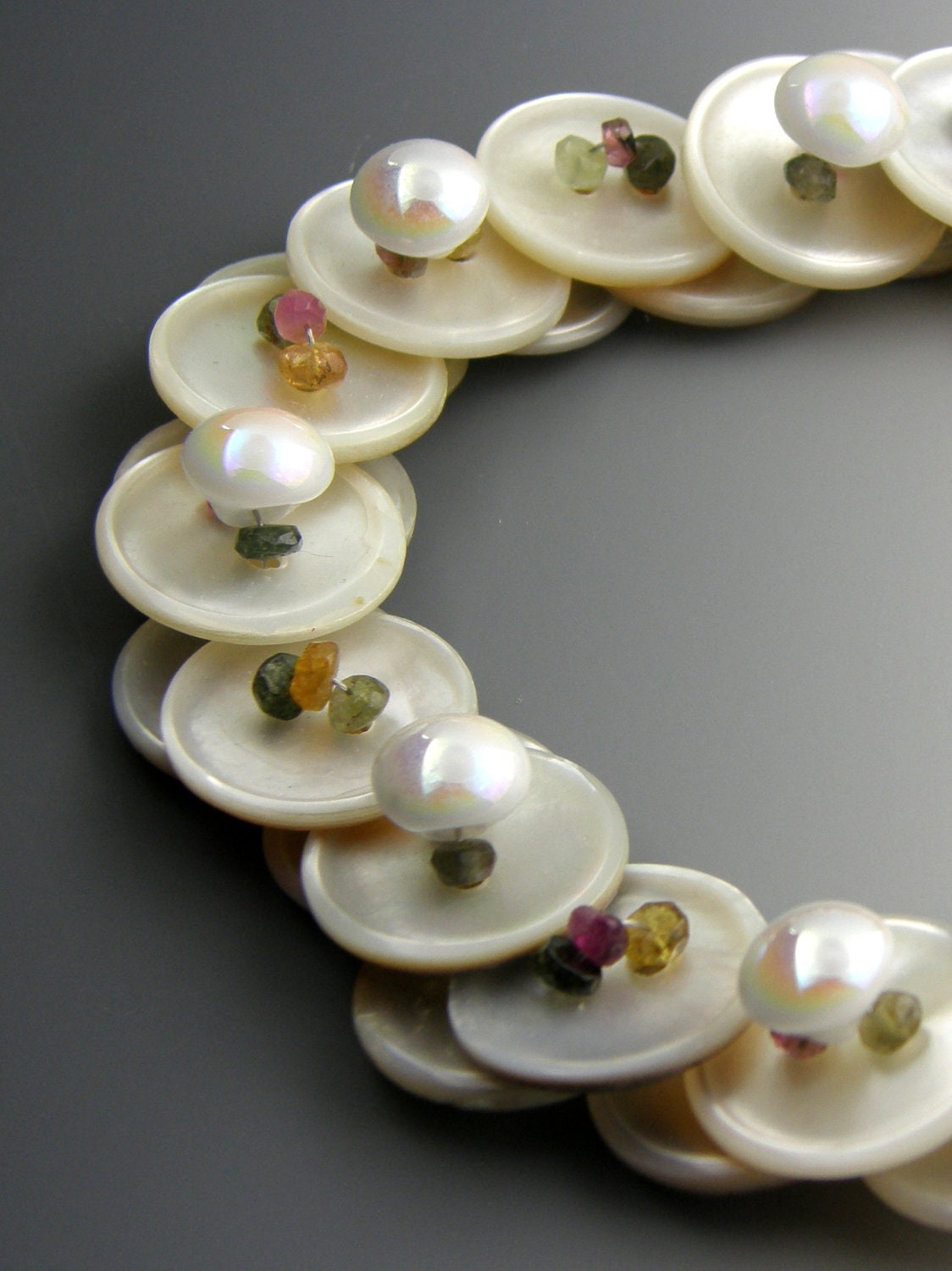 Tourmaline Gemstone Layered Button Necklace