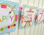 NEW - Art Party Birthday Banner - Happy Birthday Banner for Girls - Boys Banner is also available