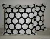 FREE DOMESTIC SHIPPING Set of Two Decorative Pillow Covers - 18 inch Polka Dot White on Black