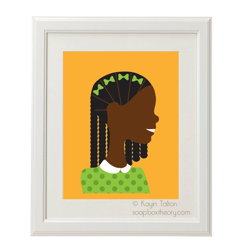 Girl in green with braids - Customized Children's art & decor