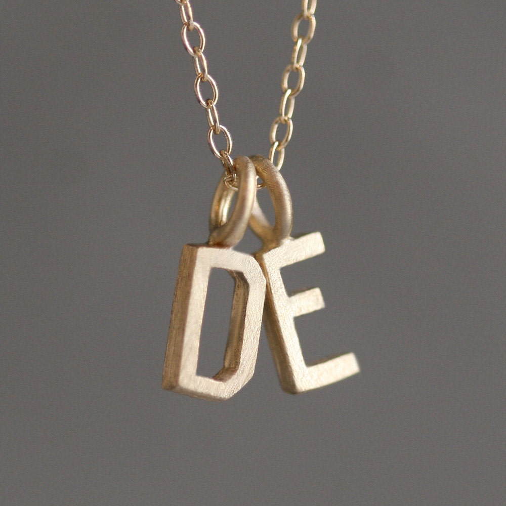 Double Block Letter Initial Necklace in 14k Gold