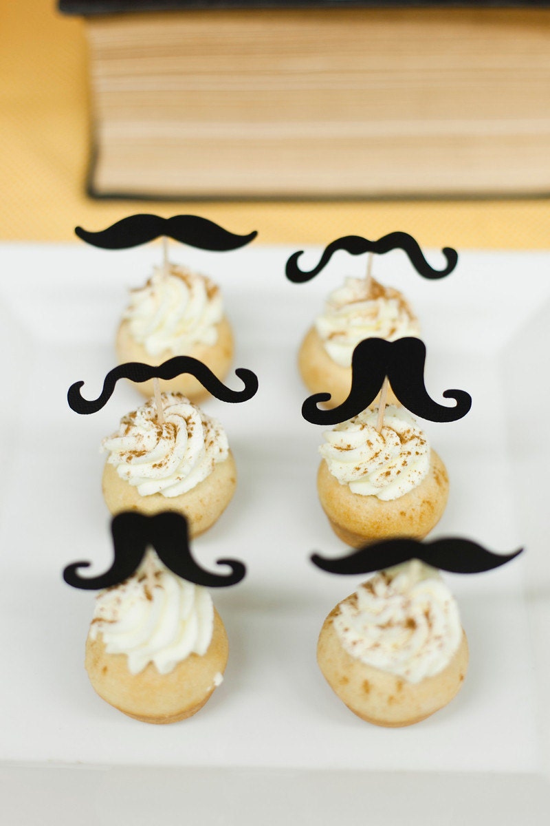 Mustache cupcake toppers Set of 12 Little Man Mustache Bash