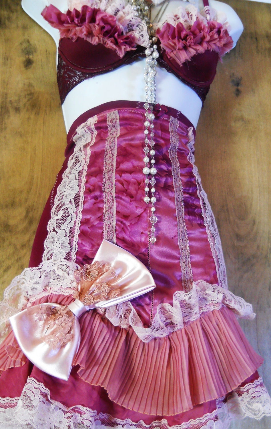 Purple girdle skirt lace burgundy satin ruffles bow vintage victorian romantic small medium by vintage opulence on Etsy
