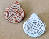 2 Handmade Stoneware Beads - Rustic Labyrinth pinch top pendant beads