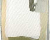 10.27.2012 small art quilt, contemporary, abstract, textile drawing, haiku, white, grey, beige, sage green, minimalist, transparency