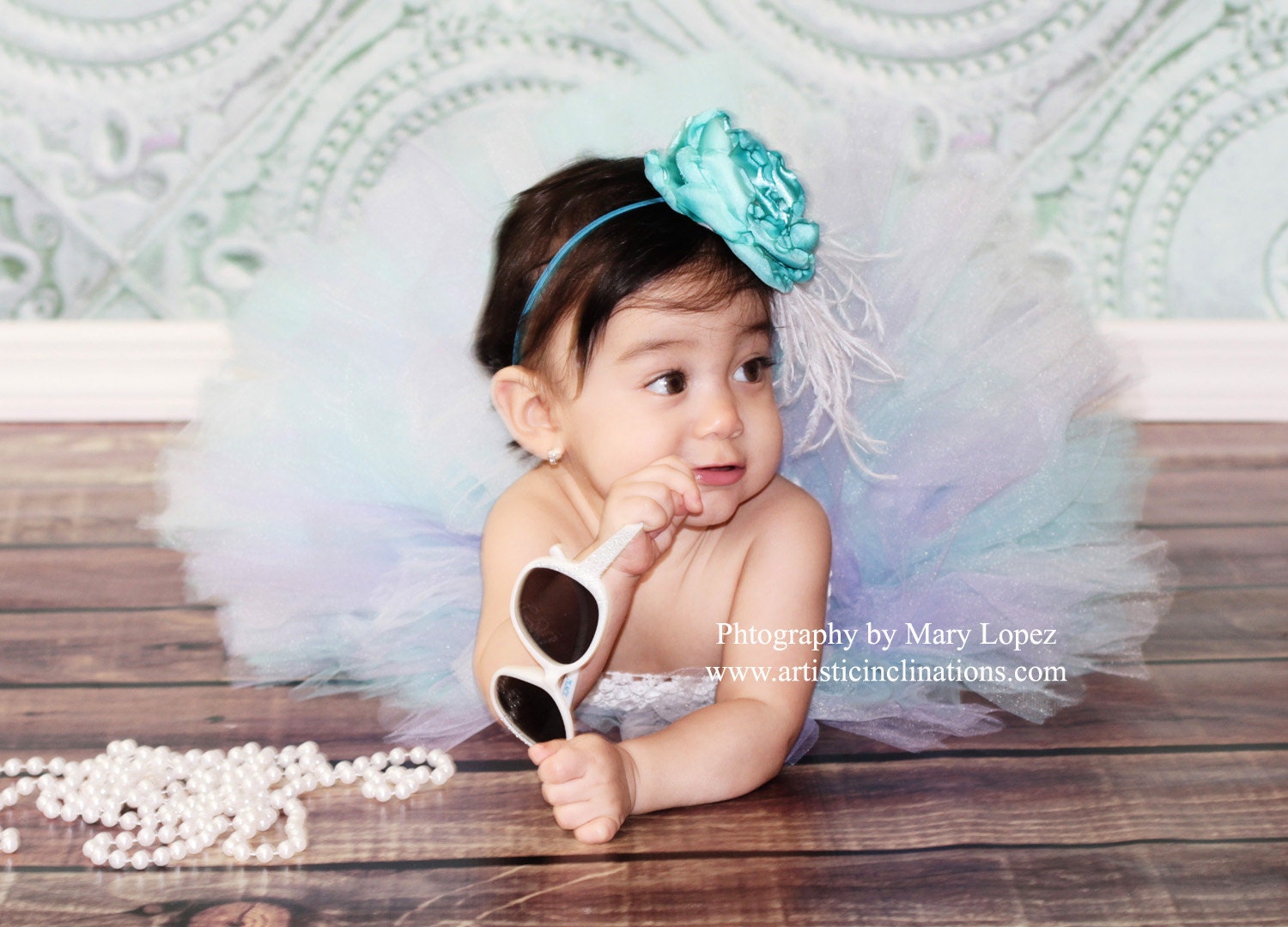 Glamour Me Up-  Couture Handmade Girls Aqua Headband