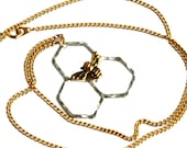 Mini Sterling Silver Honeycomb on 24 inch Brass Chain