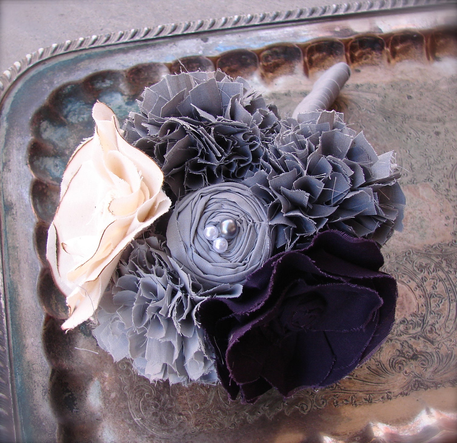 Fabric Flower Bouquet - Fabric Bouquet, Fabric Flower, Wedding, Bouquet - Bridal Bouquet