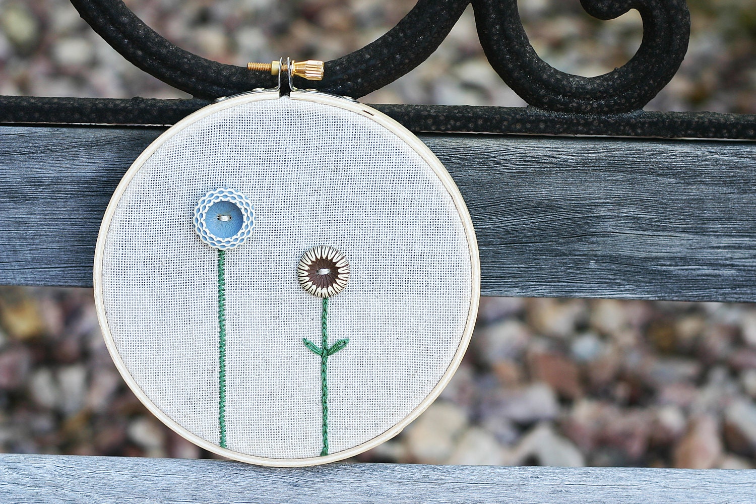 Vintage Button Flowers - Modern Cross Stitch Hoop Art