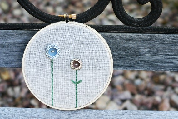 Vintage Button Flowers - Modern Cross Stitch Hoop Art