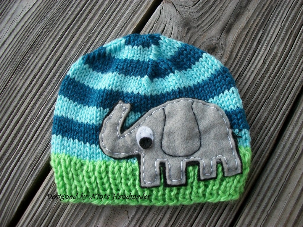 Knit FUNKY ELEPHANT Baby Hat,  Beanie, Newborn photography, Zoo Animal Hat, Safari Hat, Bright colored Hat, Baby Shower gift, christmas gift