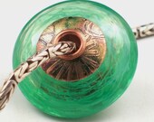 Swirling Emerald European Charm Lampwork Focal Bead