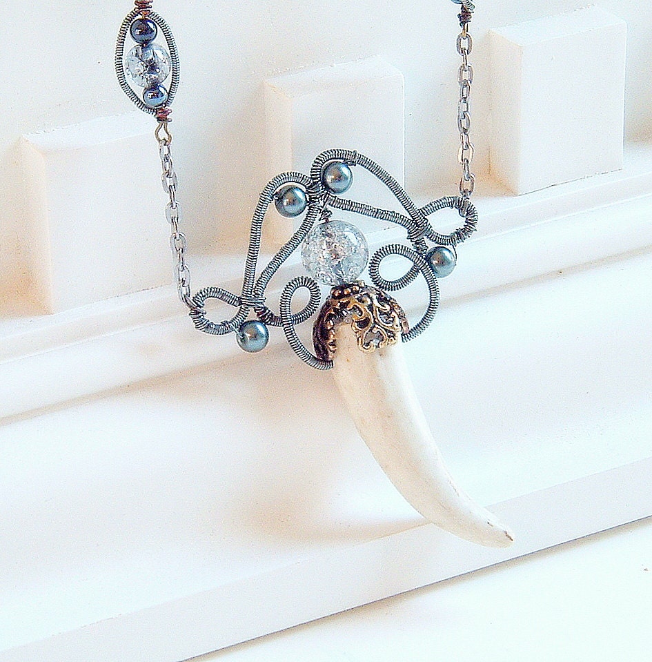 Antler Necklace Pendant Naturally Shed Wire Wrapped Beaded
