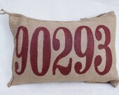 Burlap Charley Pillow - put your custom zip code here