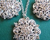 Weddings, Necklace and Earring Set, Vintage Style, Bridal Jewelry, Crystal Floral necklace, rhinestone drop earrings