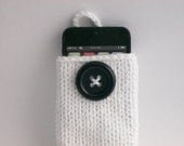 iPhone 5 Case, iPod Touch Sleeve Gadget Cozy Hand Knit White with Large Black Button Crochet Loop Wonderful Gift