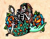 Day of the Dead MERMAID Dia de los Muertos Art Print 5 x 7