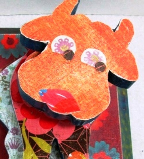Wooden Cow 3-D Wooden Wall Sculpture Hand Decorated Wooden Fantasy Cow/Ready to Hang
