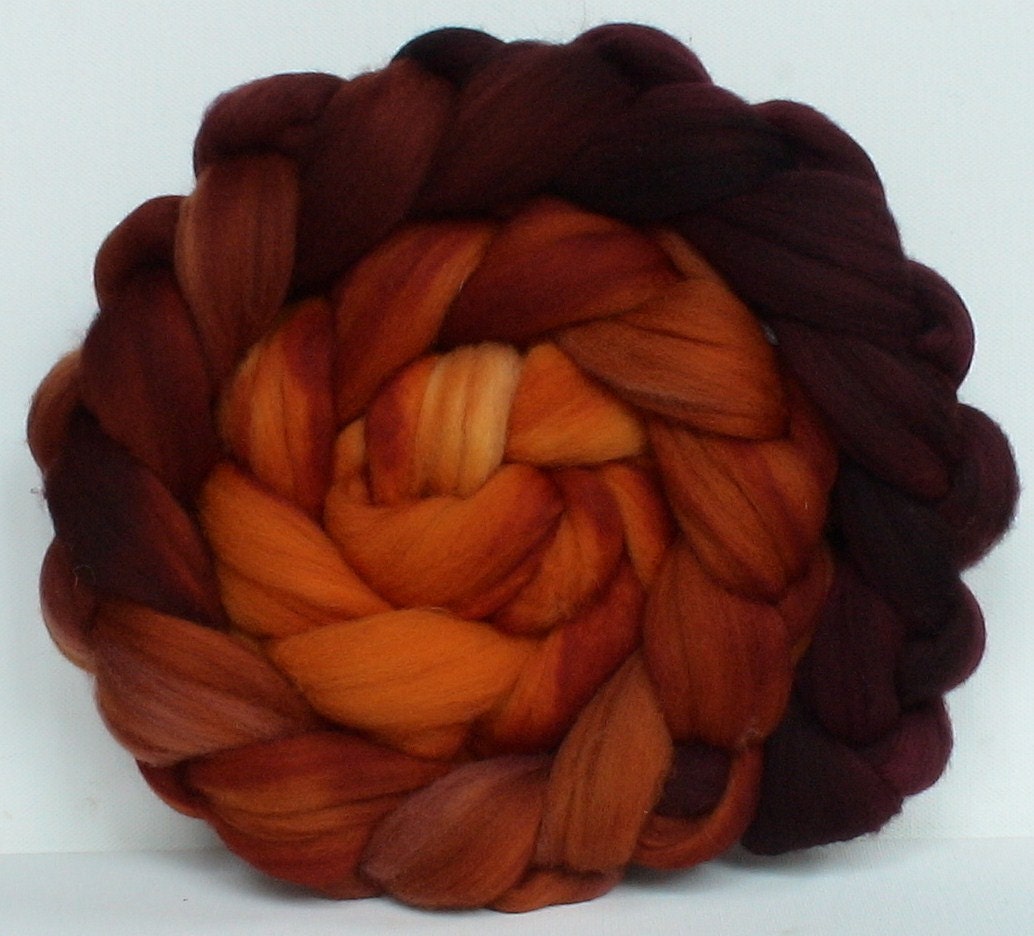 Hand Dyed Polwarth or merino roving for spinning or felting Ginger and Plum 3.5ozs Pre-Order