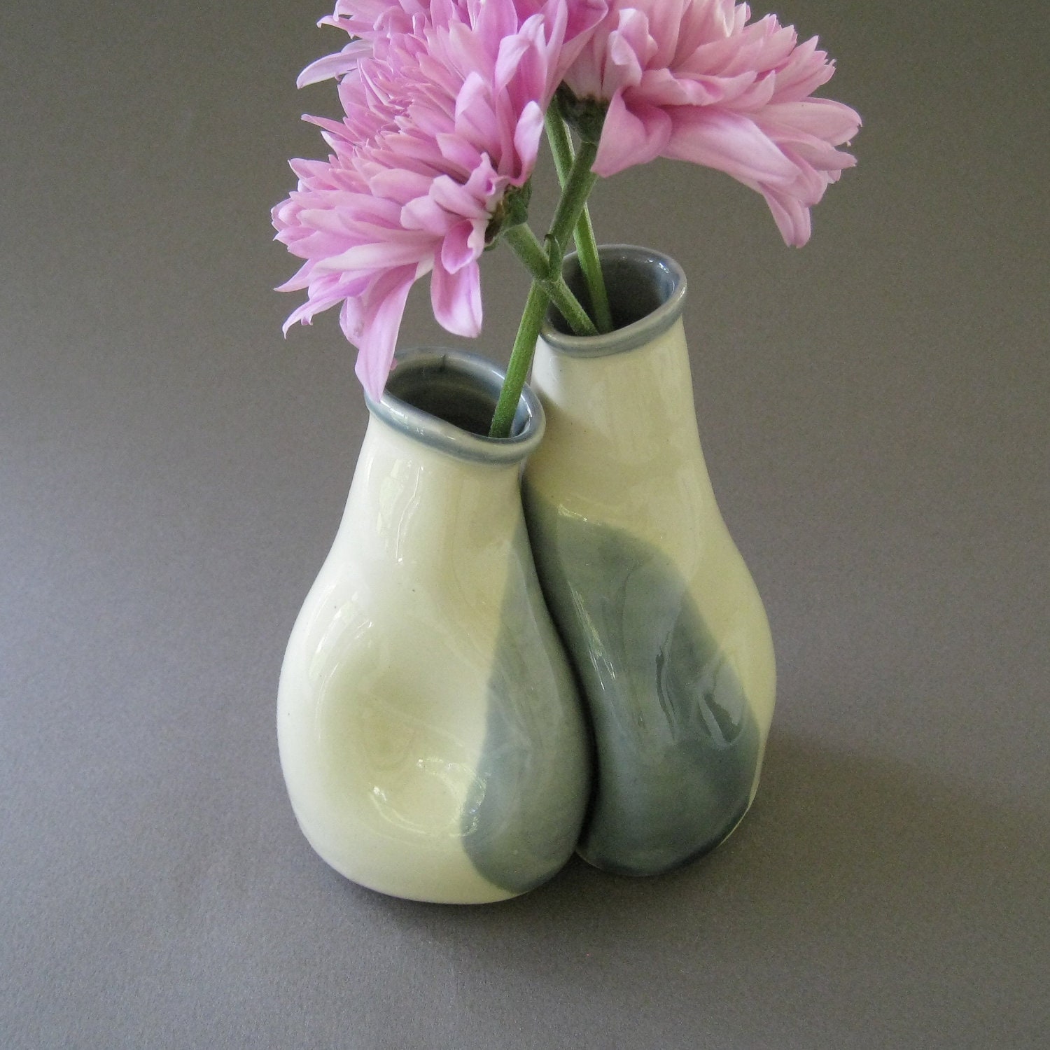 Simple White and Gray Vase Set, Unique wedding, engagement or anniversary gift, "Near to Me"
