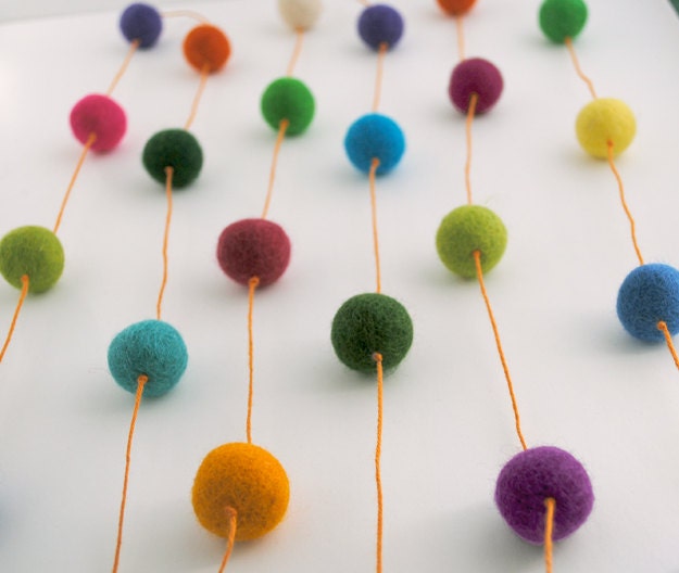 Multicolor Wool Ball Garland on Orange Cotton Thread