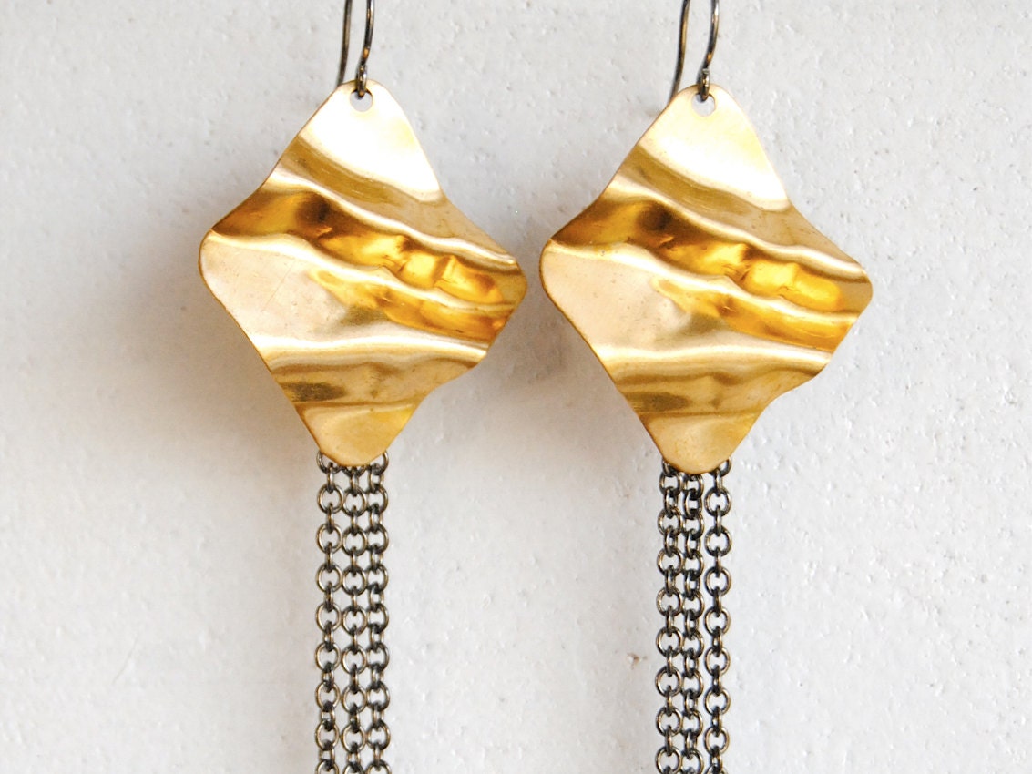 Geometric Gold & Fringe Earrings - Handmade Jewelry - Free Shipping in the US - Summer Fashion