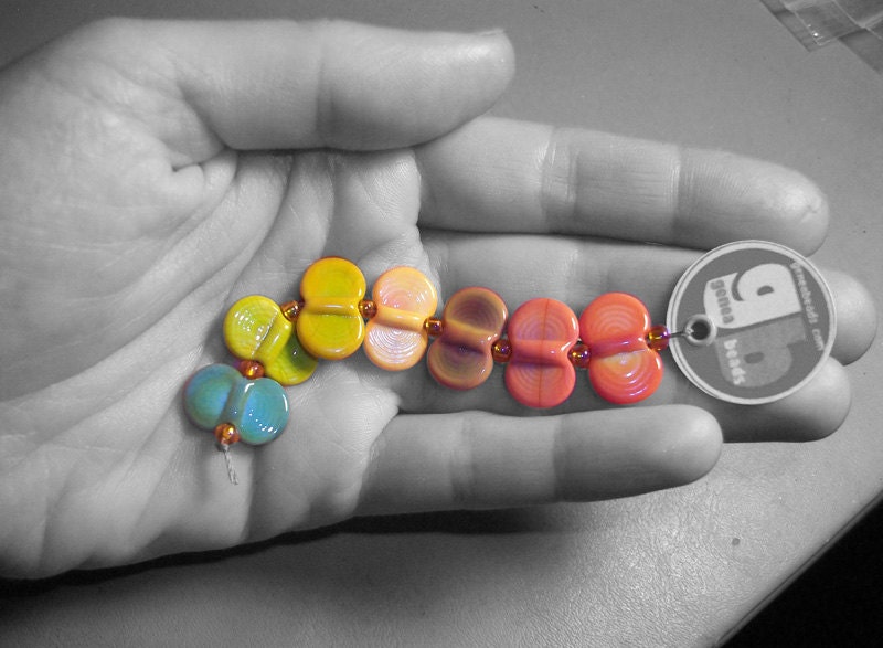 Wing Dings-Bright Earth- handmade lampwork bead set of 7 double paddle beads