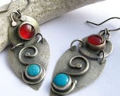 Turquoise Earrings - Sterling Silver, Turquoise And Carnelian Dangle Earrings - Gemstone Earrings - Artisan Metalsmith Jewelry
