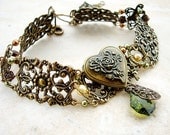 Vintage Brass Choker Personalized Moss Green and Gold Victorian Gothic Jewelry