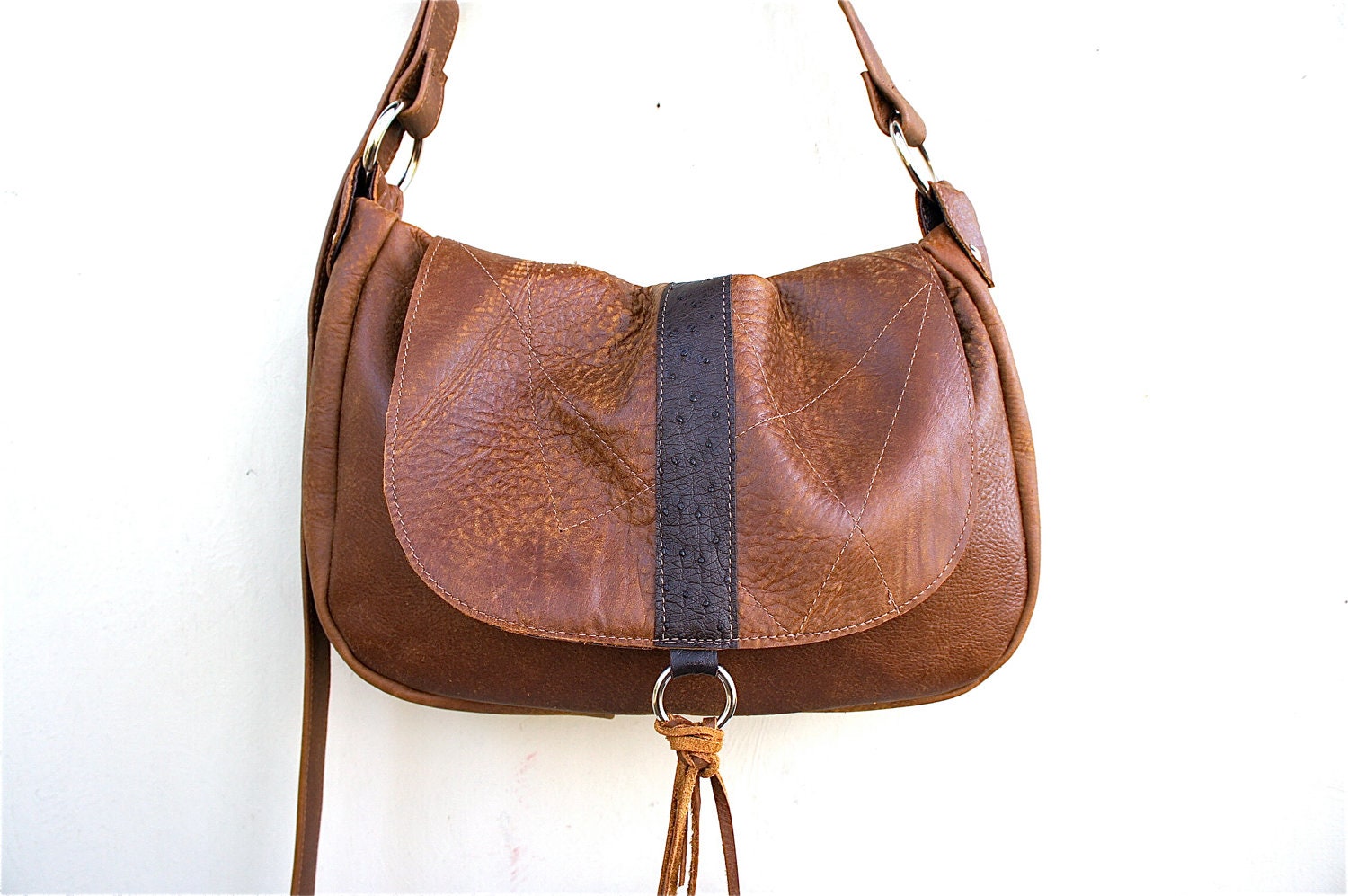 Authentic OSTRICH//LAVINIA in a Thick Cowboy Brown Cowhide with Adjustable Strap