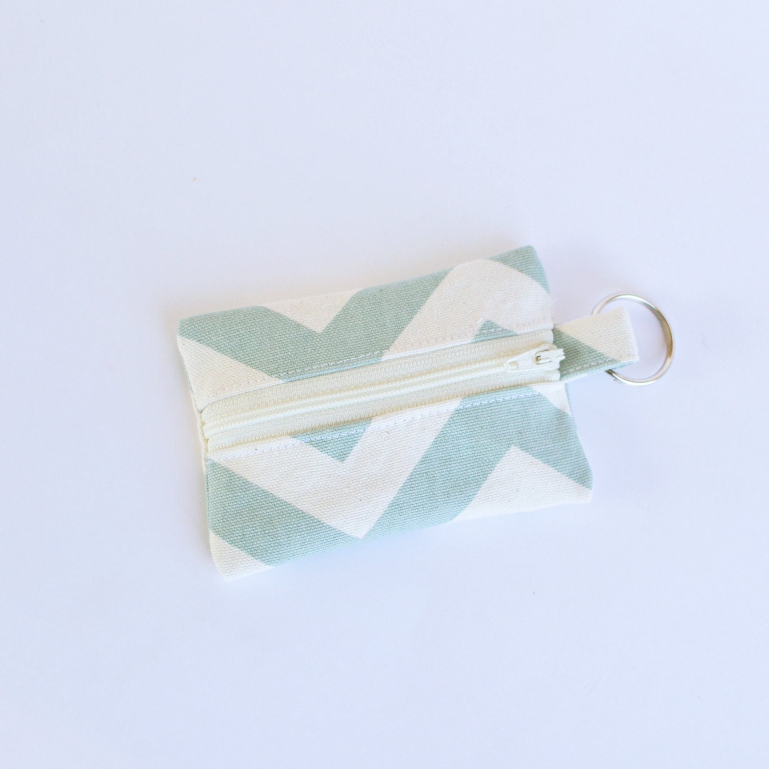 Small Zipper Pouch, Ear Bud Holder, Credit Card Case, Smoky Blue Chevron