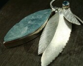 Aquamarine and Sterling Leaf - Charm Necklace -  ready to ship