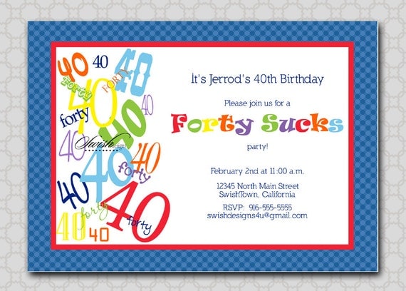 Forty Sucks Birthday invitation - 40 sucks - over the hill printable party - digital Il_570xn