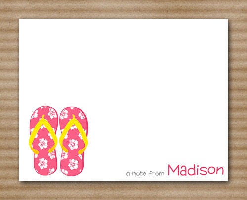 Flip Flops Card / Note Cards / Notecards / Beach / Summer / Pool / Tropical / Sea / Personalized (set of 8)