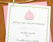 baby shower invitation girls newborn cap, handmade, pink polka dot, heavy cotton cardstock