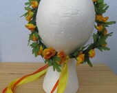 Yellow Orange Goldenrod Rose Flower Head Wreath Crown Circlet - 7.5 inch diameter
