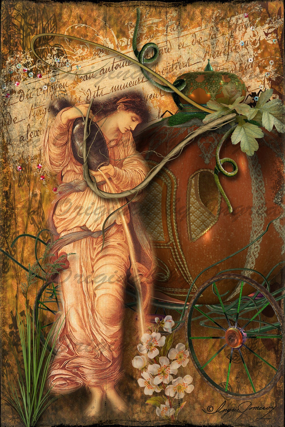 Lady with Water Jug Digital Collage Greeting Card (Suitable for Framing)