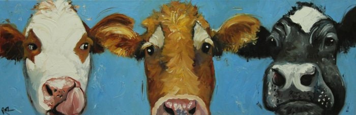 Cows painting 455 12x36 inch original animal portrait oil painting by Roz