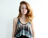 Layered Tank Dress in Black Bamboo Jersey and Zig Zag Chiffon - M or L
