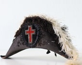 Antique Hat - Masonic Knight Hat with Red Cross and Ostrich Feathers