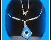 Blue and white druzy diamond shaped necklace