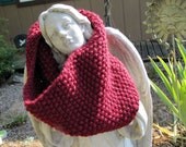 Hand Knit Cowl In Deep Berry Ready To Ship