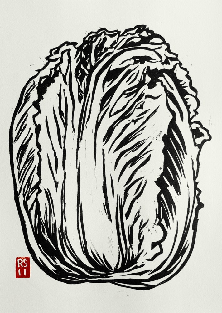 Asian Vegetable Set: 4 Hand-printed Block Prints
