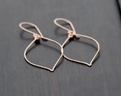 Rose Gold Leaf Earrings - Hoops In 14K Rose Gold Filled, Minimalist Jewelry, Bohemian Fashion