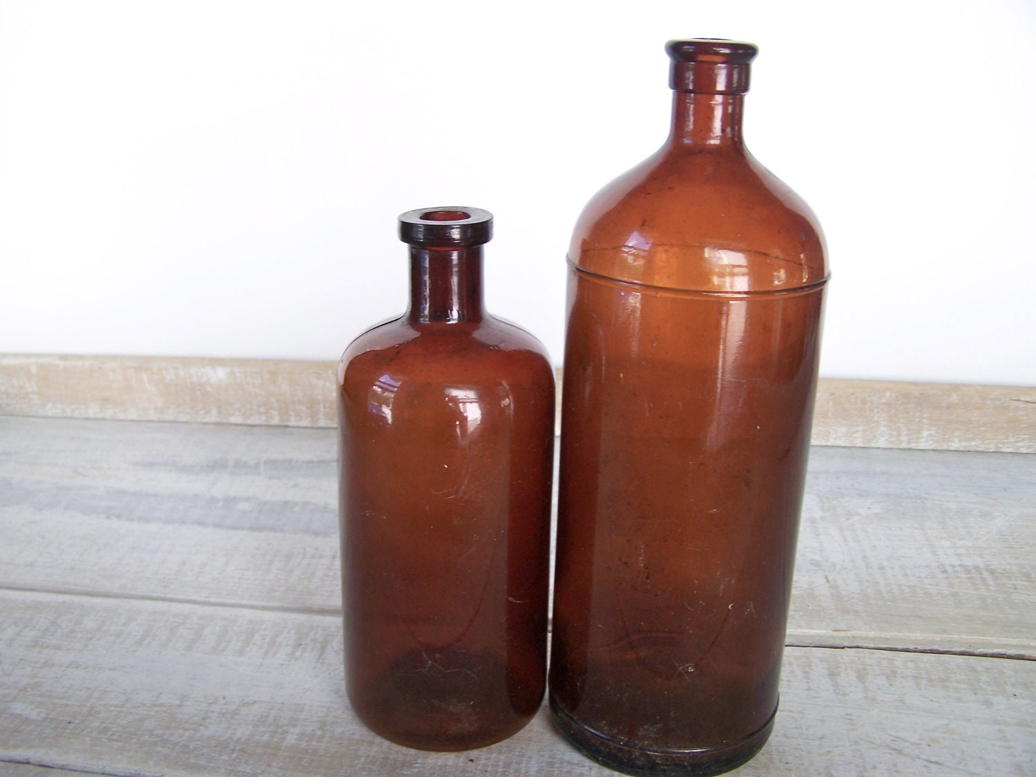Primitive Fall Decor // Old Brown Medicine Bottles // Apothecary Jars // Industrial Farmhouse Home Decor //  Vintage Science Decor