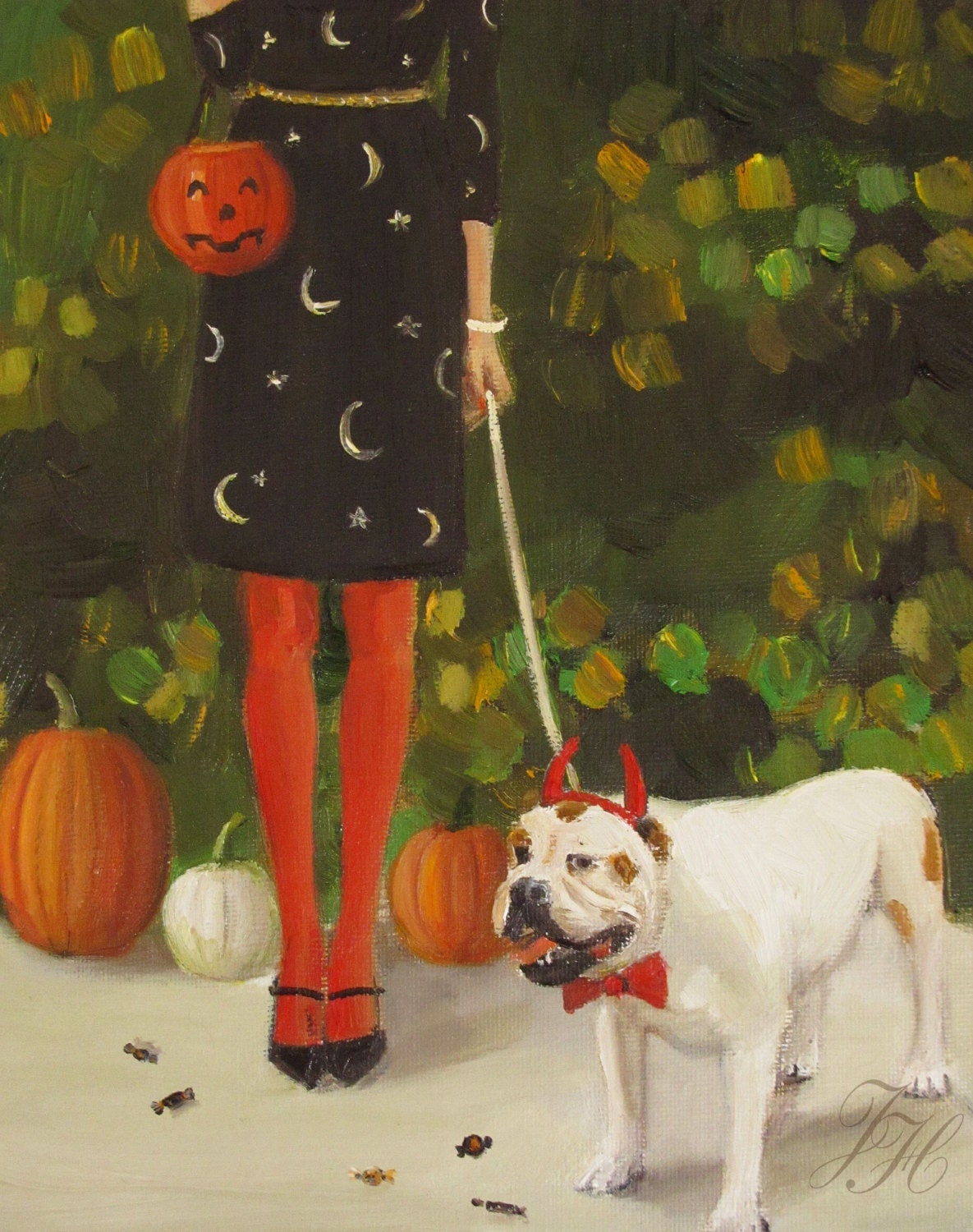 Danielle And The Devil- Figurative Halloween Print From Original Oil Painting