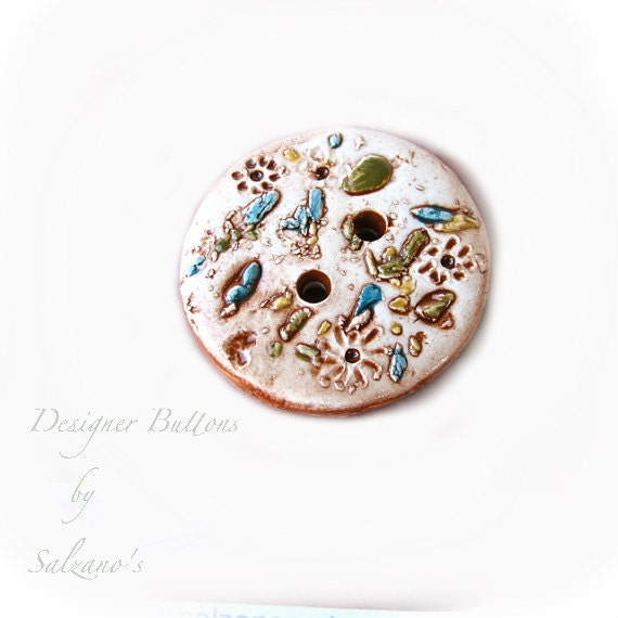 Handmade Ceramic button beige Original hand sculpted design - Salzanos