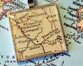 Germany Map Pendant in Silver Larger Square setting, Dusseldorf, Frankfort